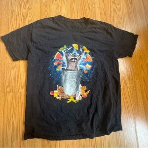 Men’s Black Funny T-Shirt with Raccoon L/XL